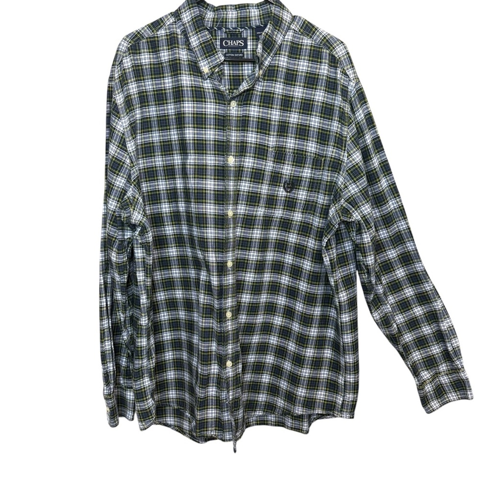 Chaps Men's Casual Plaid Shirt - Green and White